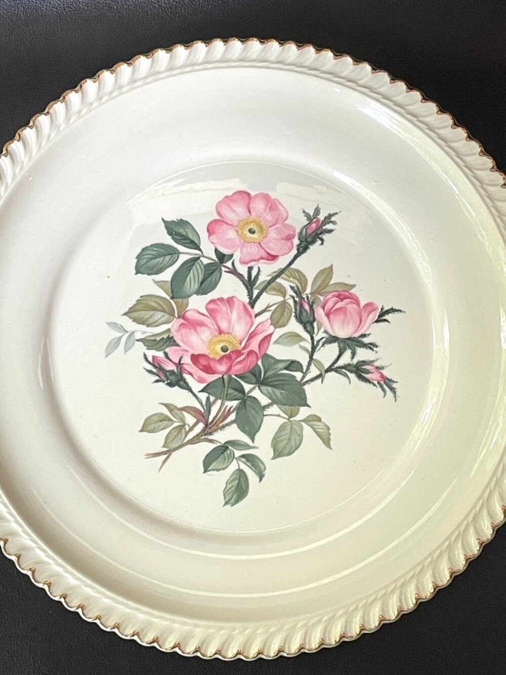 Vintage Harker Pottery Co Wild Rose plate platter 22k gold circa 1950s